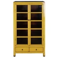 Huafu Reclaimed Elm Timber Oriental 2 Door Display Cabinet, Distressed Yellow