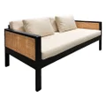 Fresno Timber & Rattan Sofa with Cushions, 2 Seater, Black