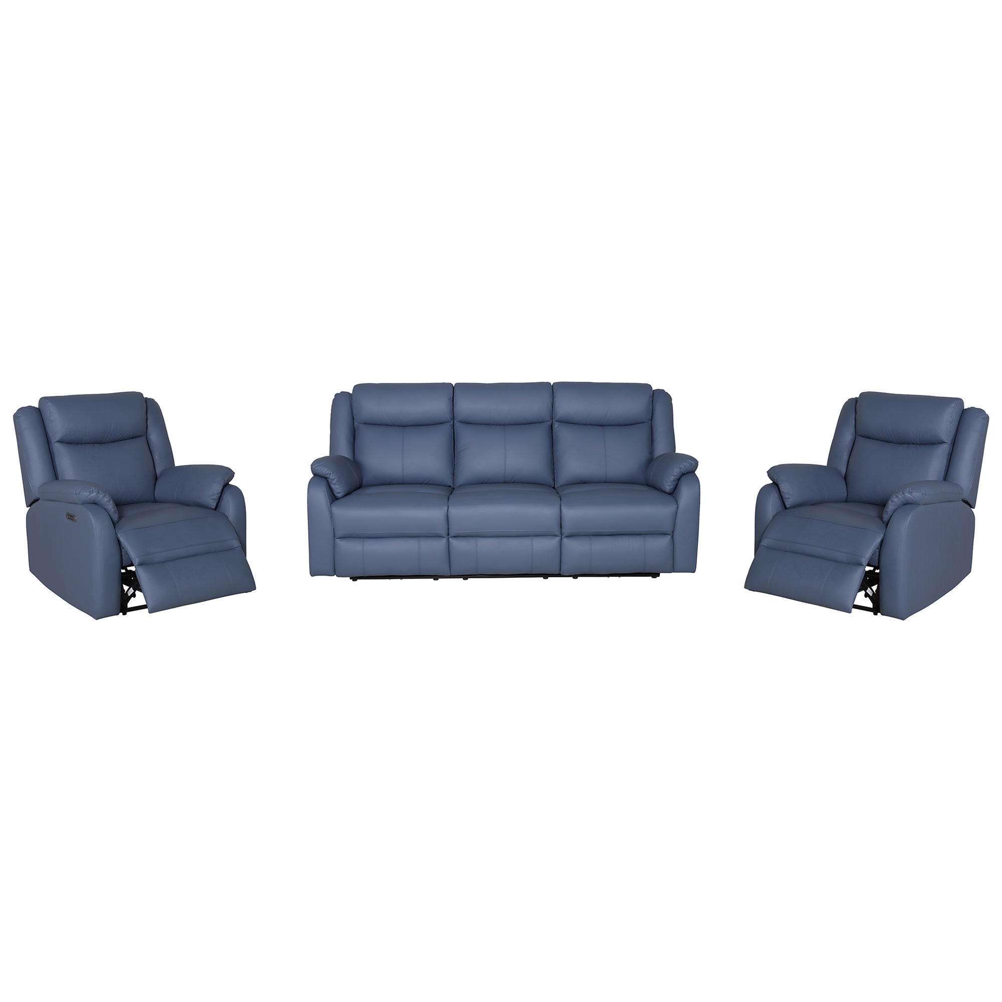 Buena 3 Piece Leather Electric Recliner Lounge Suite, 3+1+1 Seater, Blue