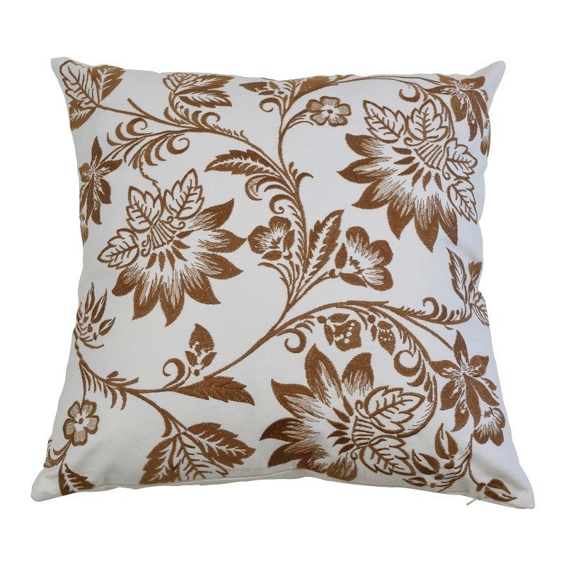 Grace Embroidered Cotton Canvas Scatter Cushion Cover, Caramel
