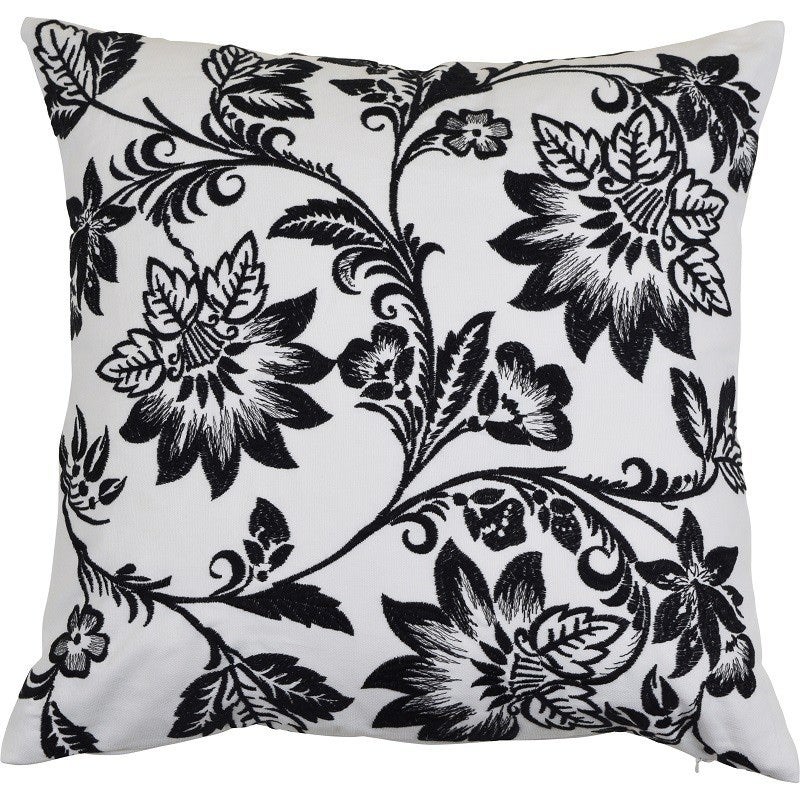 Grace Embroidered Cotton Canvas Scatter Cushion Cover, Black