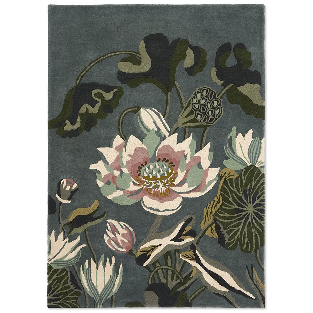 Wedgwood Waterlily Hand Tufted Designer Wool Rug, 350x250cm, Midnight Pond