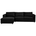 Mardi Velvet Fabric Corner Sofa, 2 Seater with LHF Chaise, Black