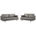 Ashcroft 2 Piece Leather Look Fabric Sofa Set, 3+2 Seater, Slate