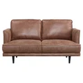 Ashcroft Leather Look Fabric Sofa, 2 Seater, Saddle Brown