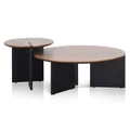 Varlose 2 Piece Wooden Nesting Round Coffee Table Set, 90/50cm, Walnut / Black
