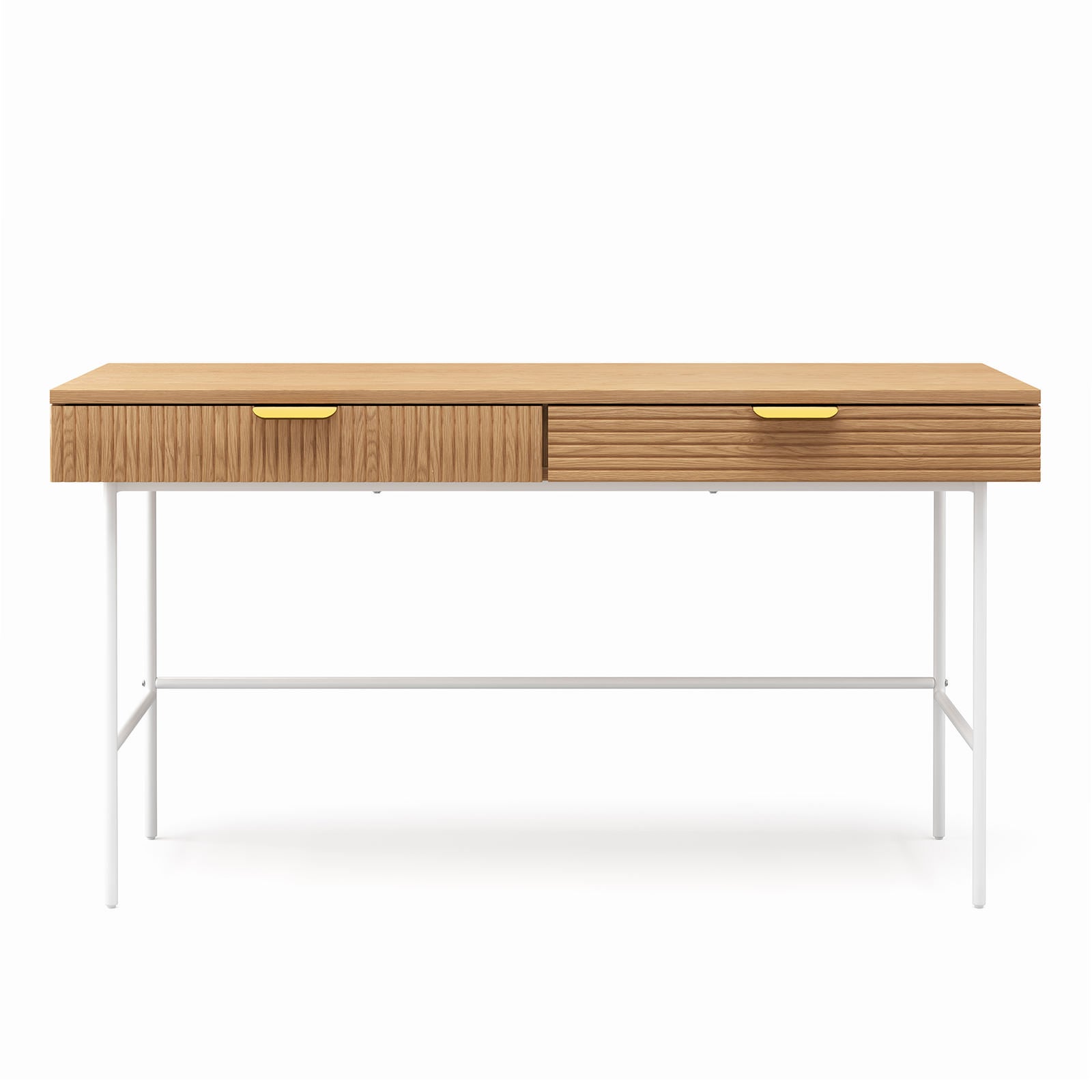 Kina Wooden 2 Drawer Desk, 140cm, Oak / White