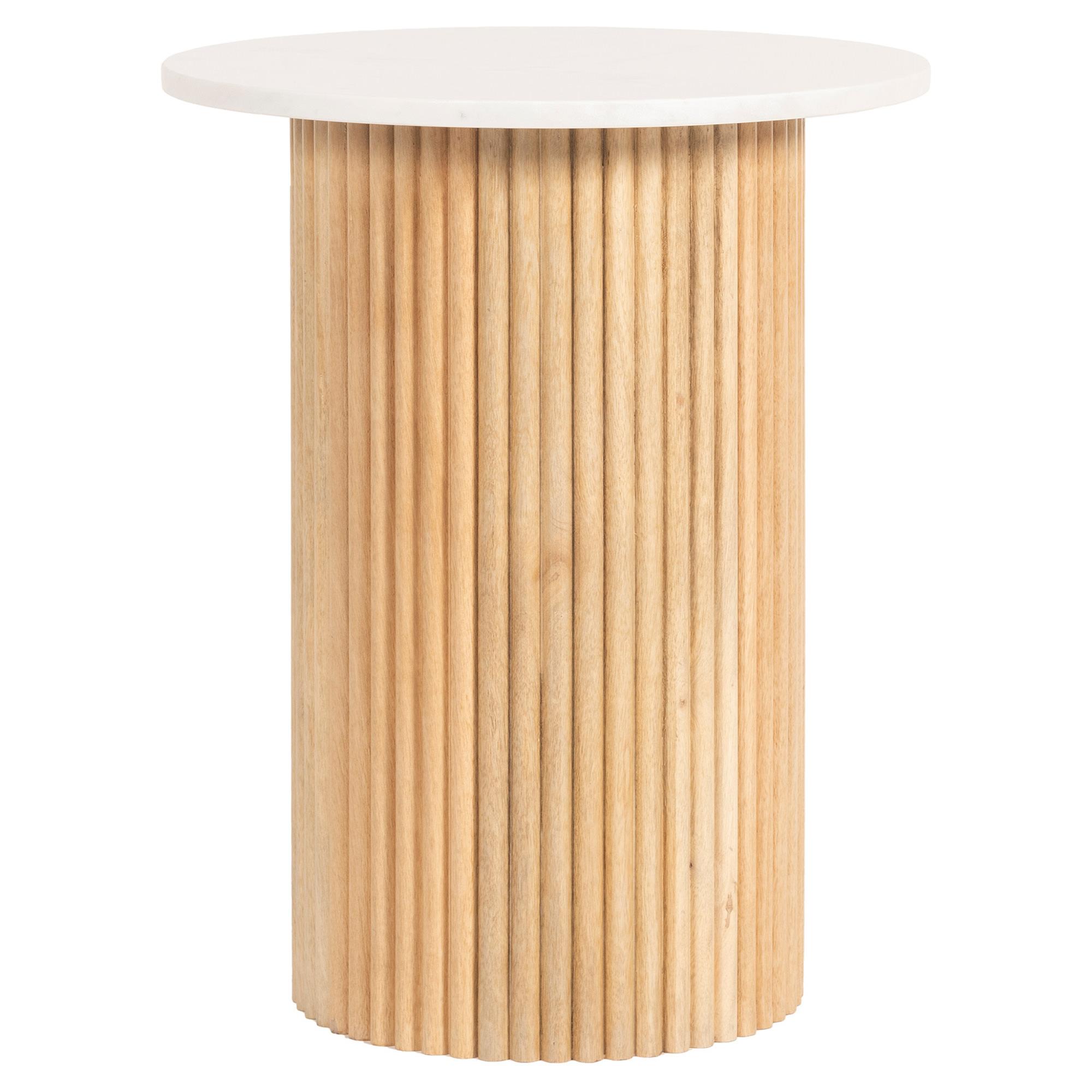 Paloma Marble & Timber Round Side Table, White / Natural