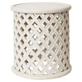 Hafina Carved Mango Wood Round Side Table, Off White