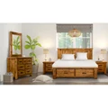 Oxley 5 Piece Pine Timber Bedroom Suite with Dresser & Mirror, Queen