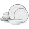 Noritake Charlotta Platinum Microwave Safe Fine Porcelain 12 Piece Dinner Set