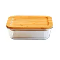 Pebbly Rectangular Glass Food Storage Container with Bamboo Lid, 640ml