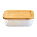 Pebbly Rectangular Glass Food Storage Container with Bamboo Lid, 1 Litre