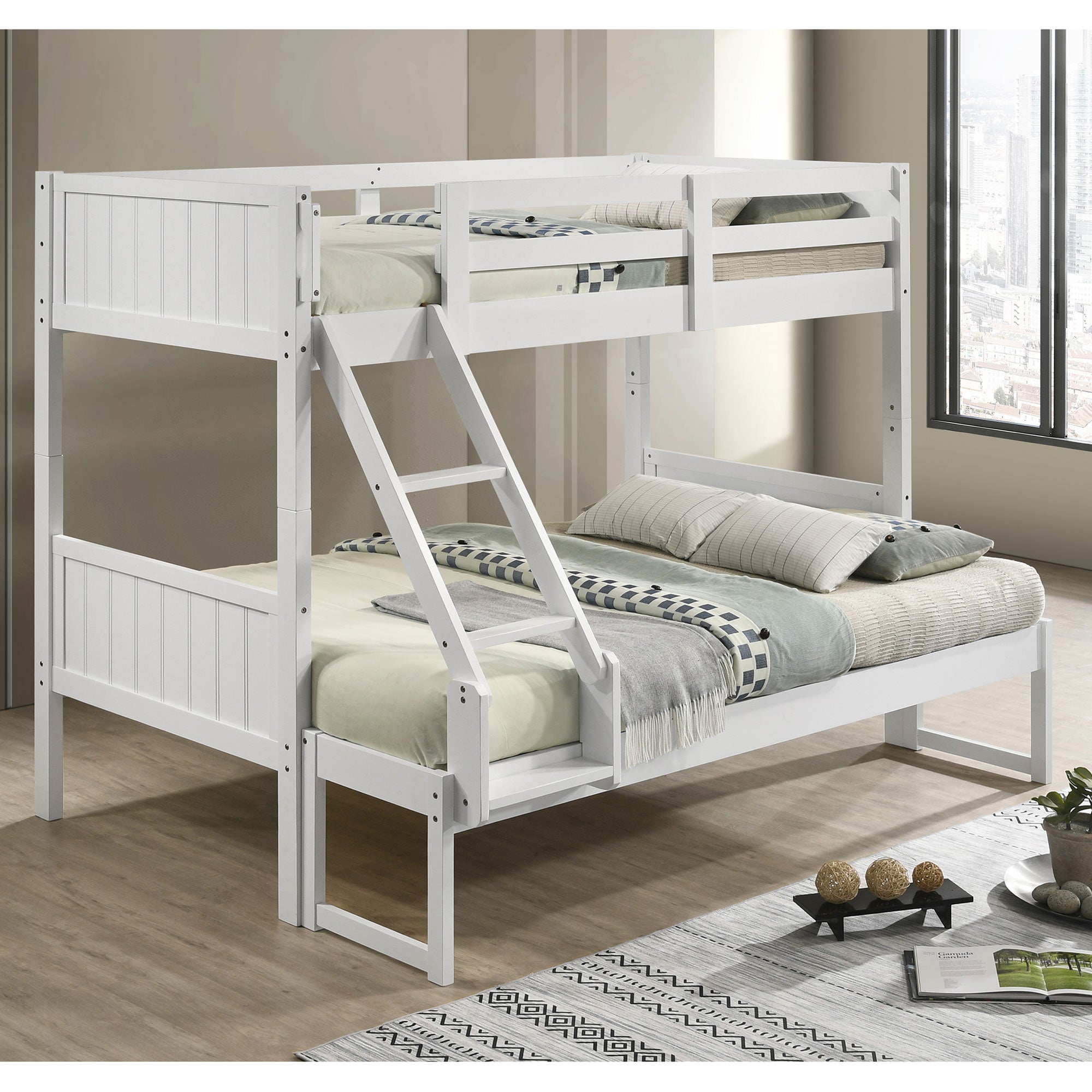 Seastar Wooden Bunk Bed with Hanging Shelf, Trio