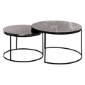 Allons 2 Piece Marble Topped Iron Round Nesting Coffee Table Set, 75/60cm, Black