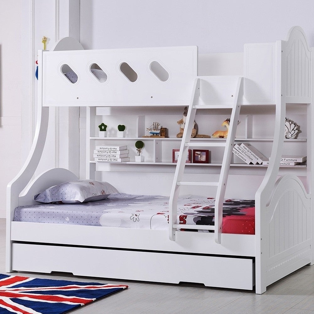Cloudy Trio Bunk Bed with Single Trundle - White