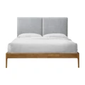 Austen Fabric & Timber Platform Bed, Double, Light Grey / Oak
