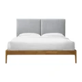 Austen Fabric & Timber Platform Bed, Queen, Light Grey / Oak