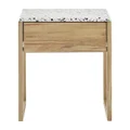 Avalon Terrazzo Top American White Oak Timber Bedside Table, Oak