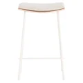 Hendrix Wood & Steel Backless Bar Stool with Leather Seat Pad, White / Oak / White