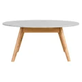 Oia Marble & Timber Round Coffee Table, 90cm, White / Oak