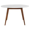 Oia Marble & Timber Round Dining Table, 120cm, White / Walnut