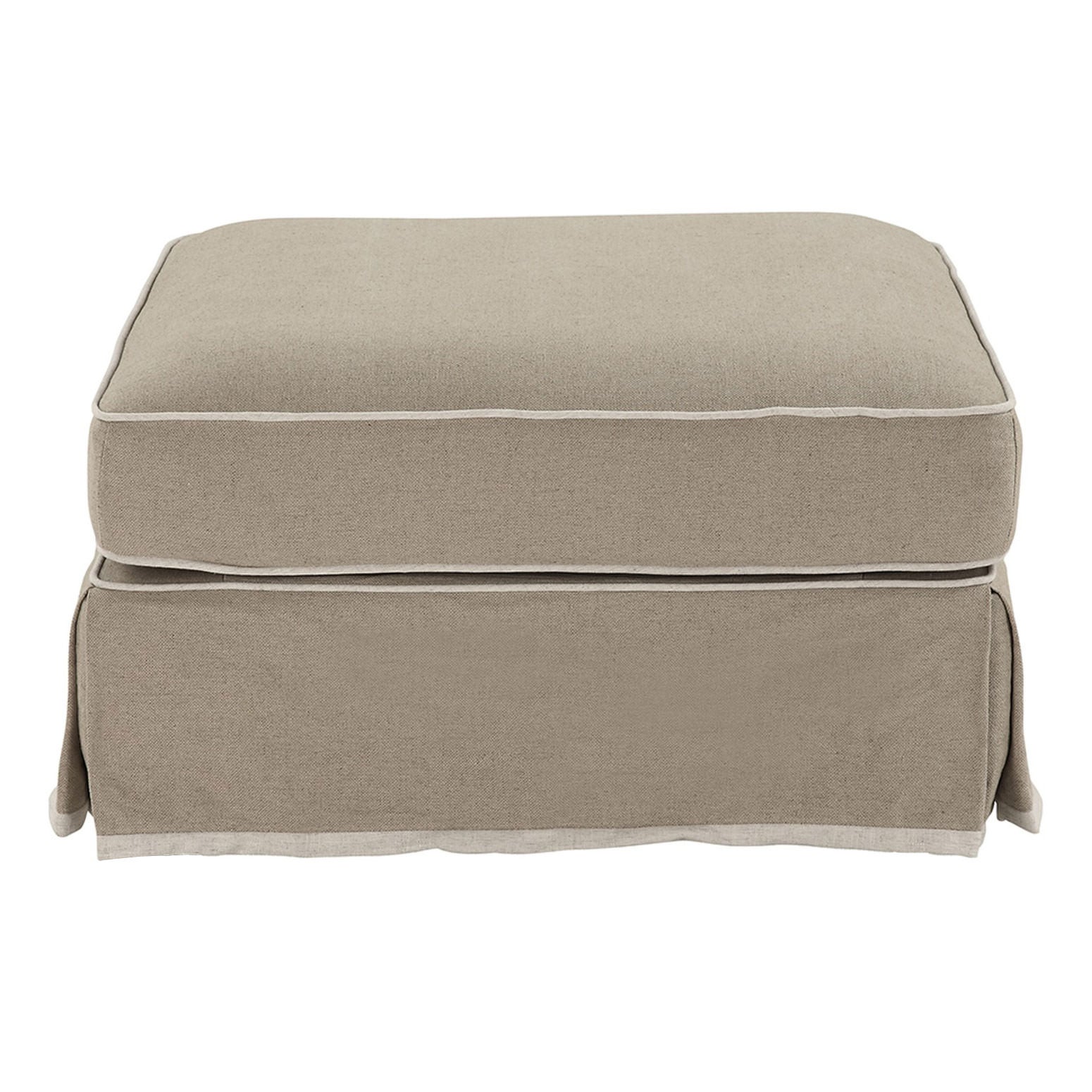 Noosa Fabric Ottoman Slipcover (Cover Only), Beige with White Piping