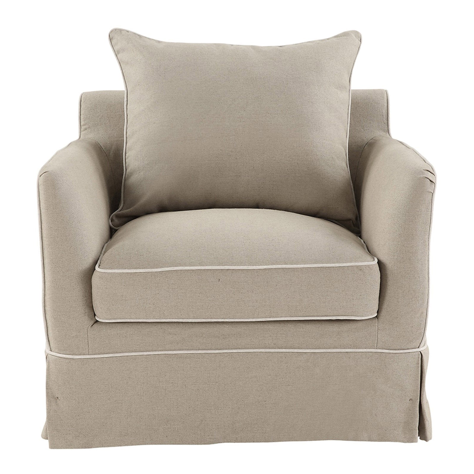 Noosa Fabric Armchair Cover (Cover Only), Beige with White Piping