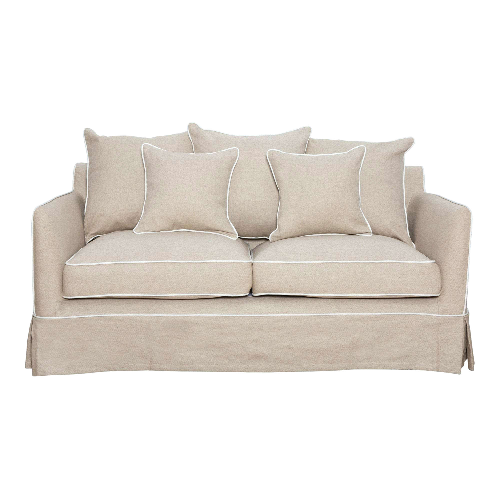 Noosa Fabric Sofa Cover (Cover Only), 2 Seater, Beige with White Piping