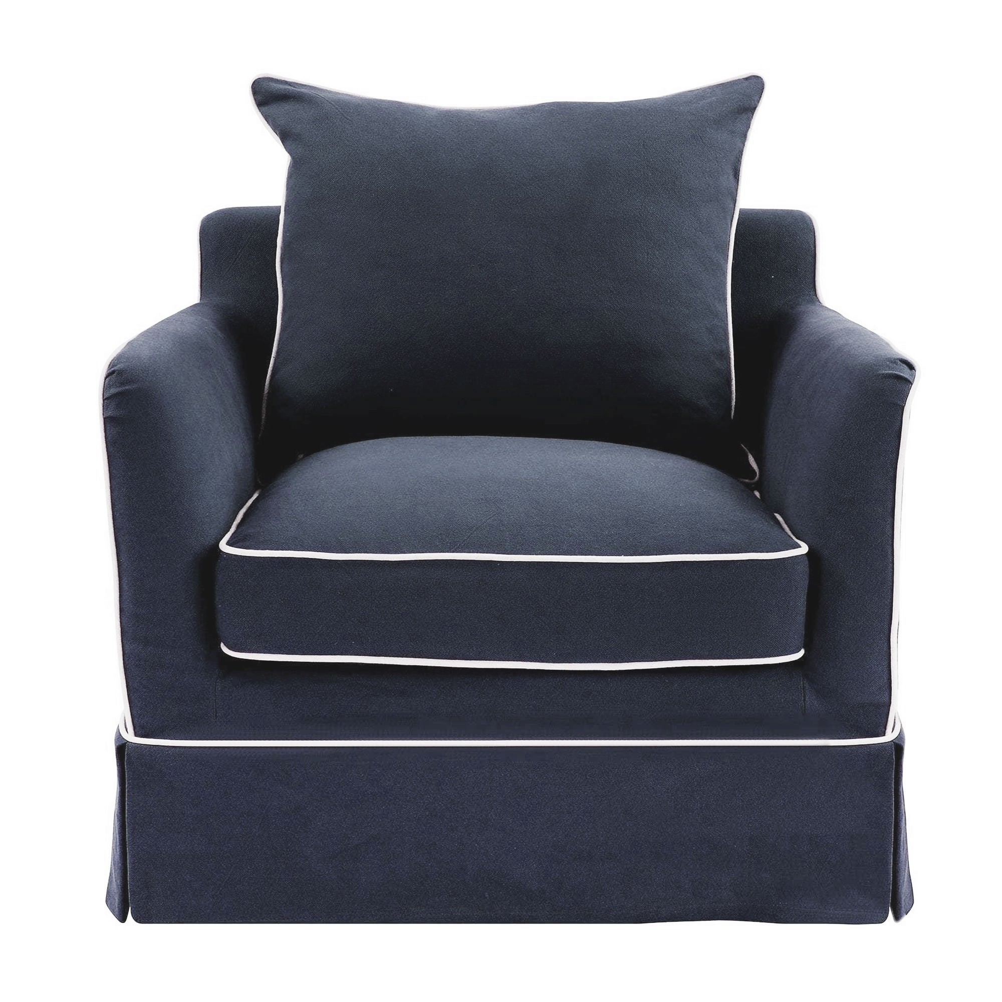 Noosa Fabric Armchair Cover (Cover Only), Navy with White Piping