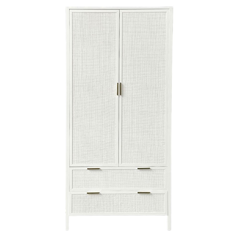 Santorini Timber & Rattan Wardrobe, White