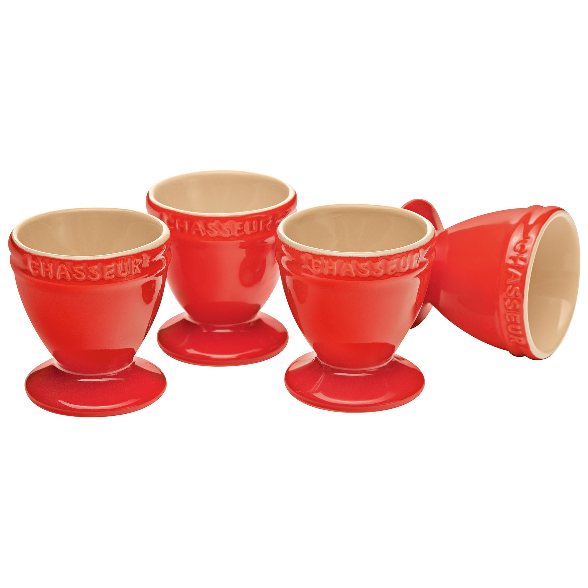 Chasseur La Cuisson 4 Piece Egg Cup Set, Red