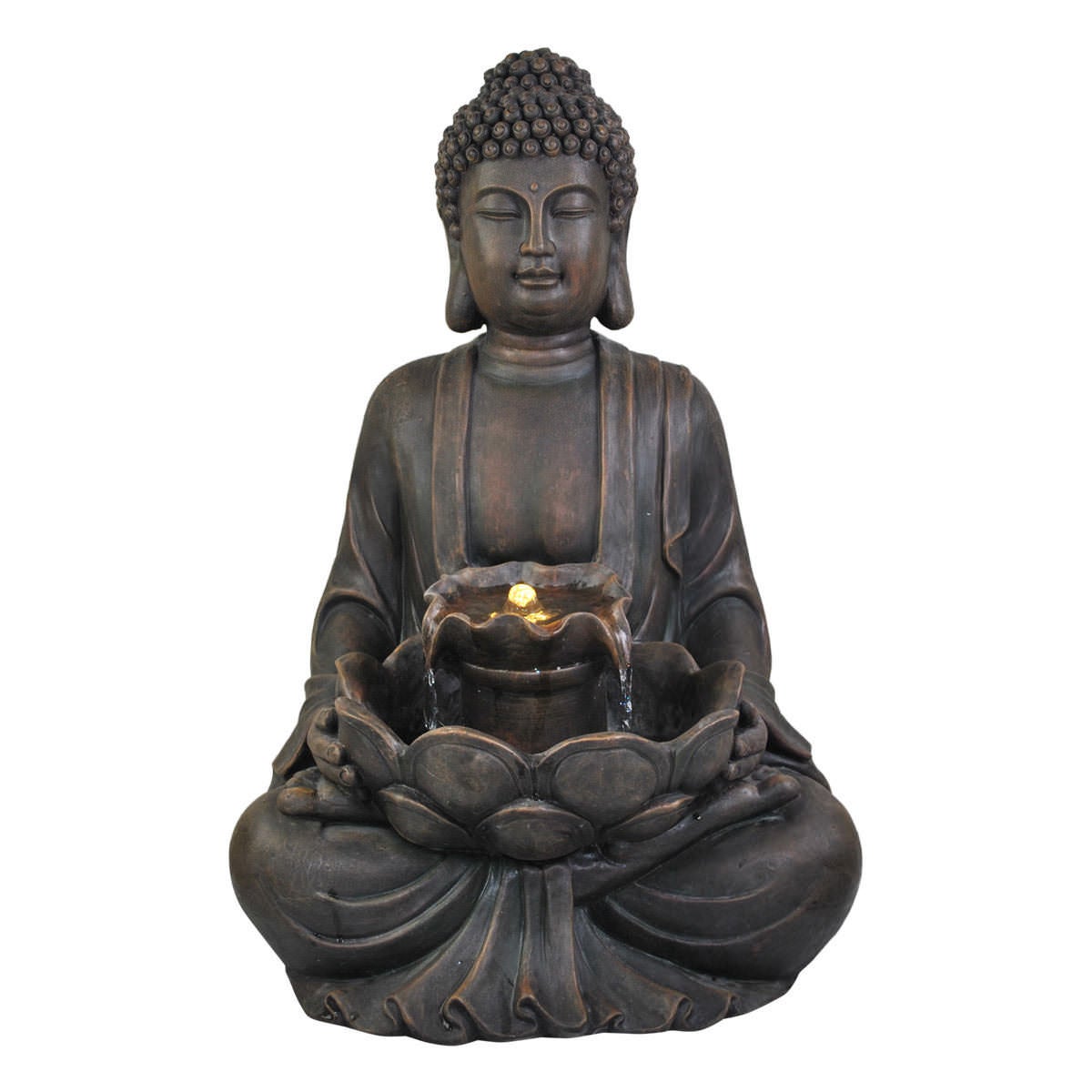 Gaiava Magnesia Buddha Figurine Garden Water Fountain with Light