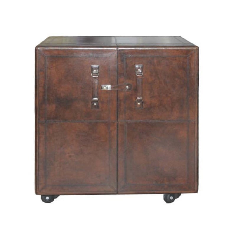 Cavette Leather Trunk Bar Cabinet with Castors, Dark Brown