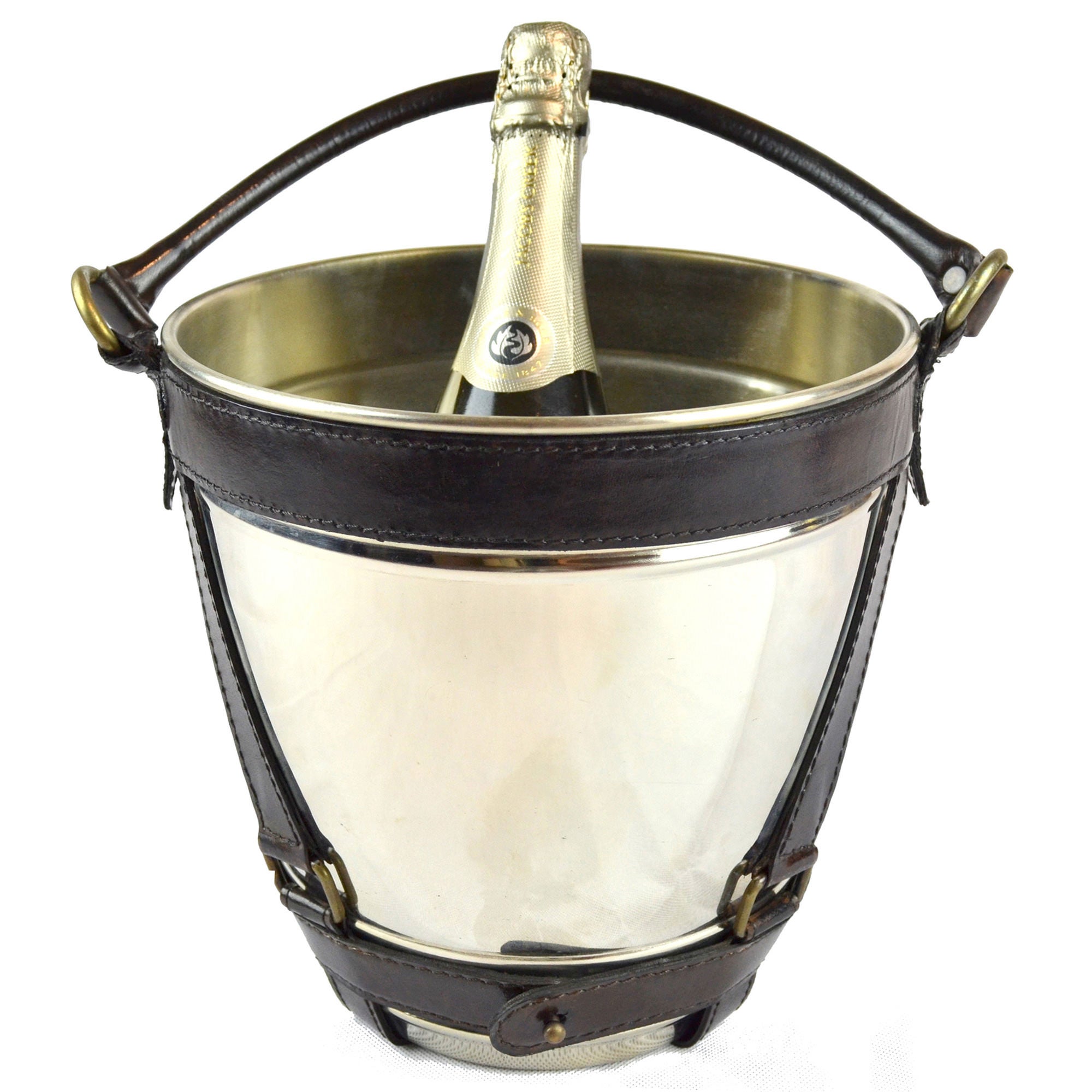 Tainor Leather & Metal Wine Chiller, Dark Brown / Tan