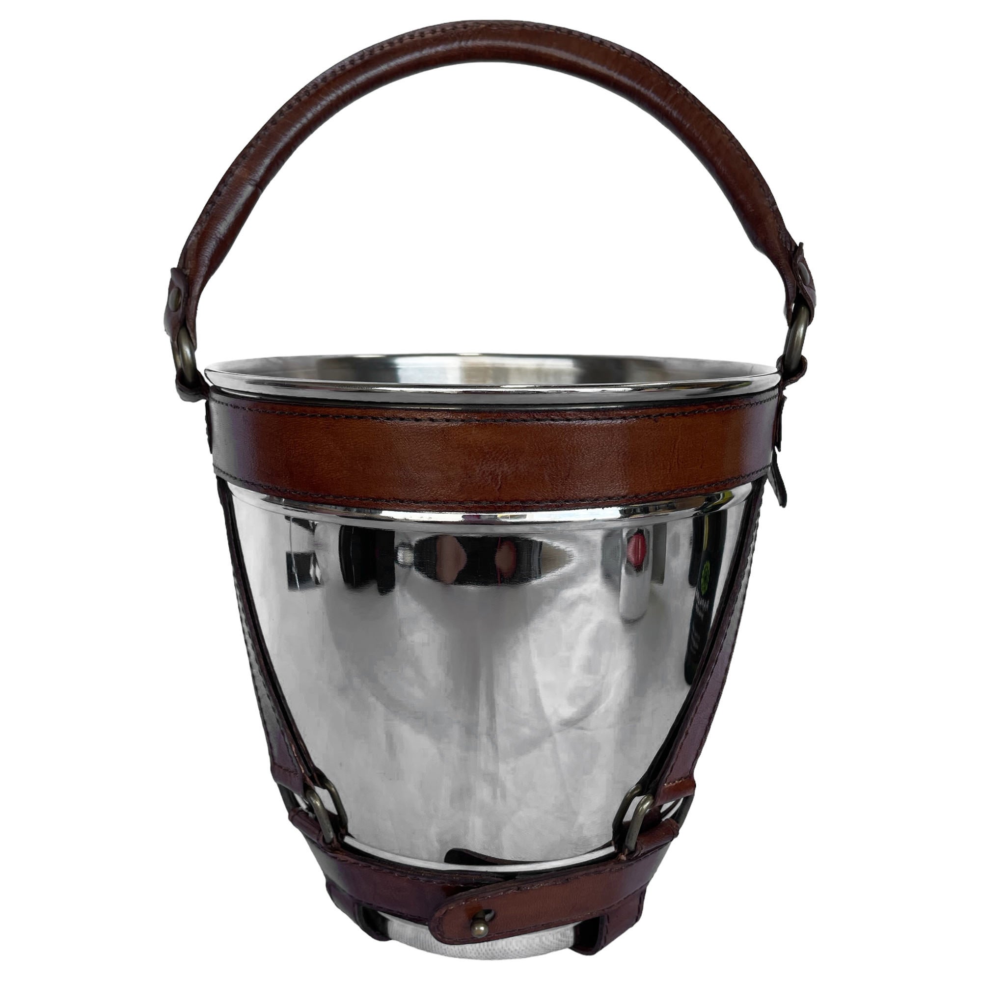 Tainor Leather & Metal Wine Chiller, Chrome / Tan