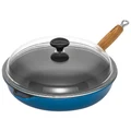 Chasseur Cast Iron Saute Pan with Glass Lid, 28cm, Sky Blue