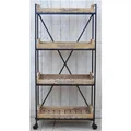 Bistrot De France Industiral Solid Mango Wood Timber and Iron Display Shelf with Castors