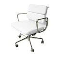 Replica Eames Italian Leather Soft Pad Office Chair, Mid Back, White / Silver
