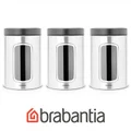 Brabantia 3 Piece Window Storage Canister Set, 1.4 Litre, Matt Steel