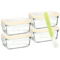 Glasslock 5 Piece Rectangular Baby Food Container Set with Silicone Spoon