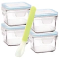 Glasslock 5 Piece Square Baby Food Container Set with Silicone Spoon