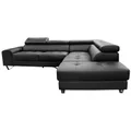 Majorca 2 Seater Leather Corner Sofa with Right Hand Facing Chaise, Black