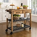 Hadwin Solid Mango Wood Timber Kitchen Island with Iron Shelves and Castors