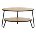 Macy Wood & Stainless Steel Round Coffee Table, 73.5cm, Light Oak / Black