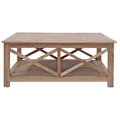 Belley Hand Crafted Mindi Wood Coffee Table with Shelf, 110cm, Weathered Oak