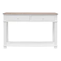 Belley Hand Crafted Mindi Wood Console Table with Shelf, 125cm, White / Weathered Oak