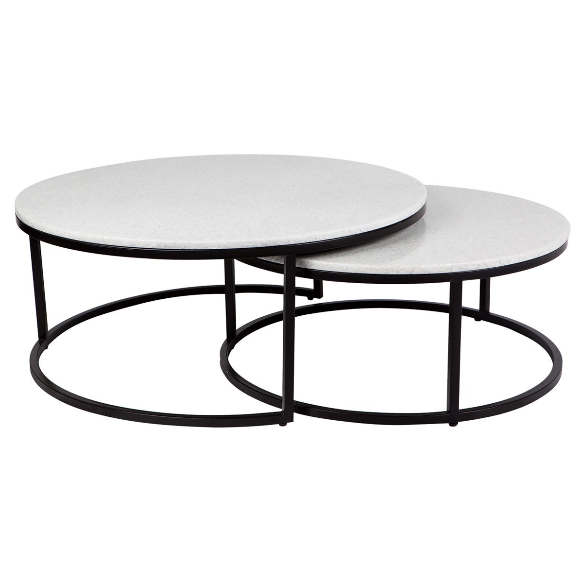 Chloe Iron 2 Piece Nested Round Coffee Table Set, Crystallised Stone Top, 95/80cm, Terrazzo / Black