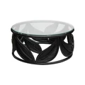 Seville Glass Topped Rattan Round Coffee Table, 81cm, Black