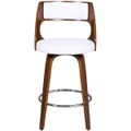 Oslo Swivel Counter Stool, White / Walnut with Silver Footrest